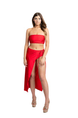 Helios Three Piece Tube Top Bikini Set With Wrap Skirt